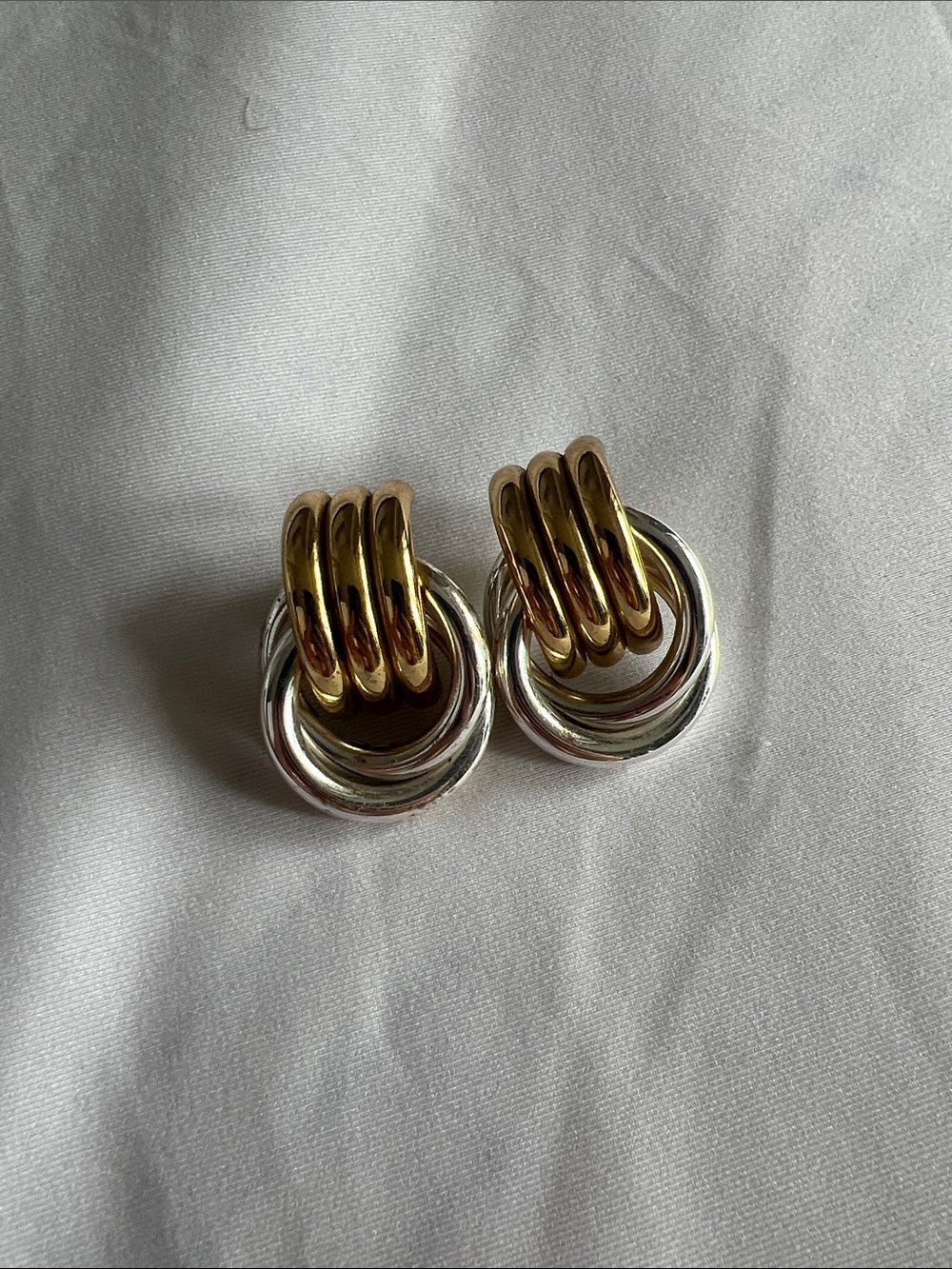 Two-Tone Gold & Silver Interlinked Hoop Drop Earrings